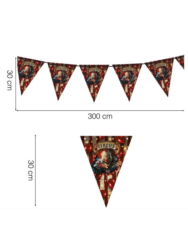 Guirlande Halloween Clown Terrifiant – Fanions Circus de l’Horreur 300 cm