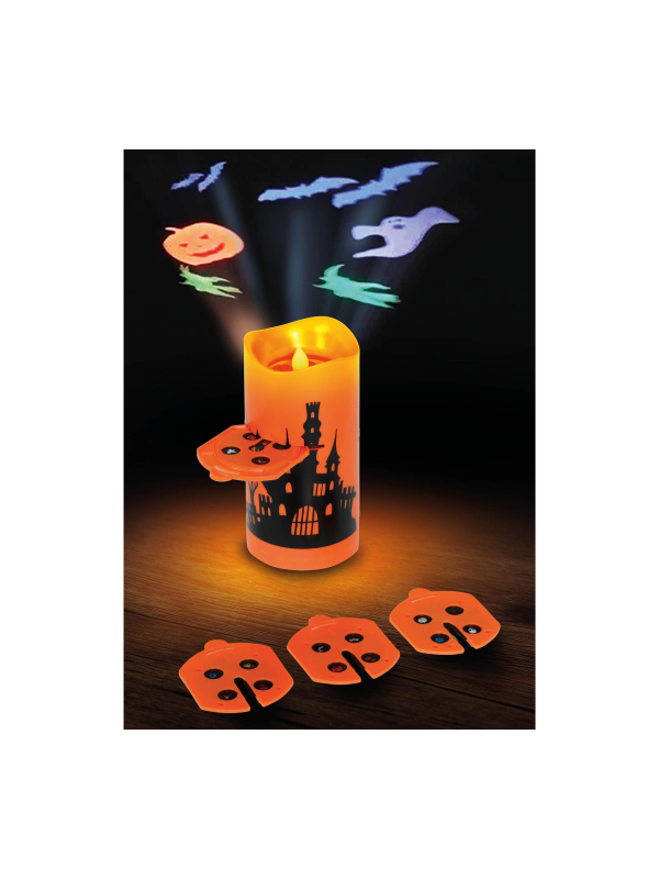 Projecteur Bougie LED Halloween 16 cm – 4 filtres lumineux décoratifs