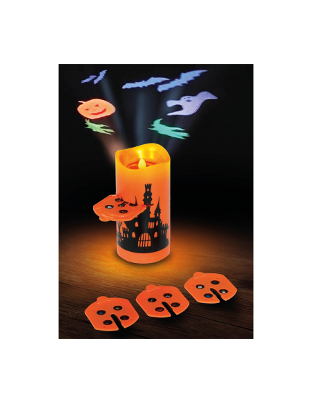 Projecteur Bougie LED Halloween 16 cm – 4 filtres lumineux décoratifs
