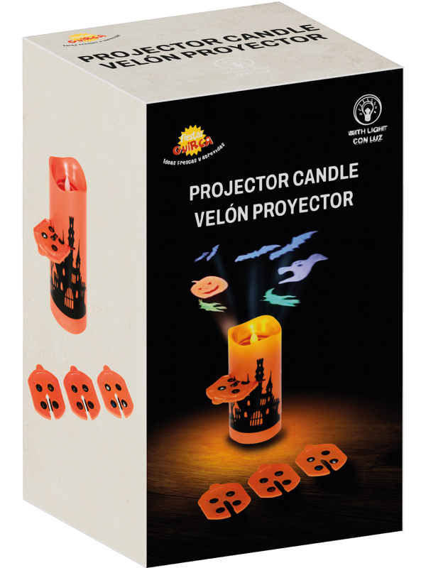 Projecteur Bougie LED Halloween 16 cm – 4 filtres lumineux décoratifs