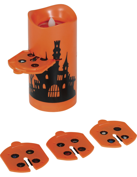 Projecteur Bougie LED Halloween 16 cm – 4 filtres lumineux décoratifs