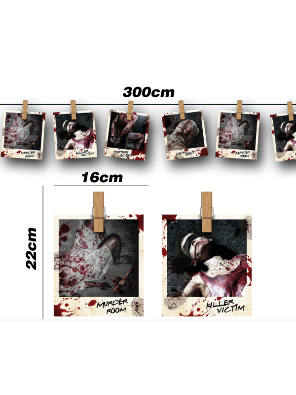 Guirlande Photos Crimes 3 m – Décoration Scène de Crime Gore Halloween
