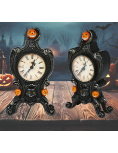Horloge Halloween en Résine 24×14 cm – Chat Noir & Citrouilles Rieuses