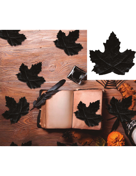 Feuilles Décoratives Halloween – Lot de 24 (9–10 cm) Noires