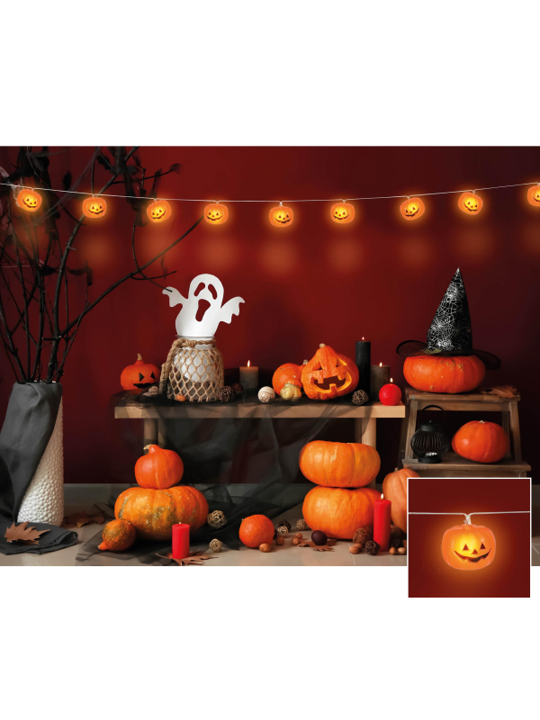 Guirlande lumineuse Halloween citrouilles – 12 LED sur 220 cm