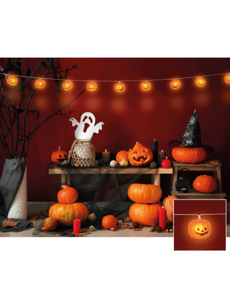 Guirlande lumineuse Halloween citrouilles – 12 LED sur 220 cm