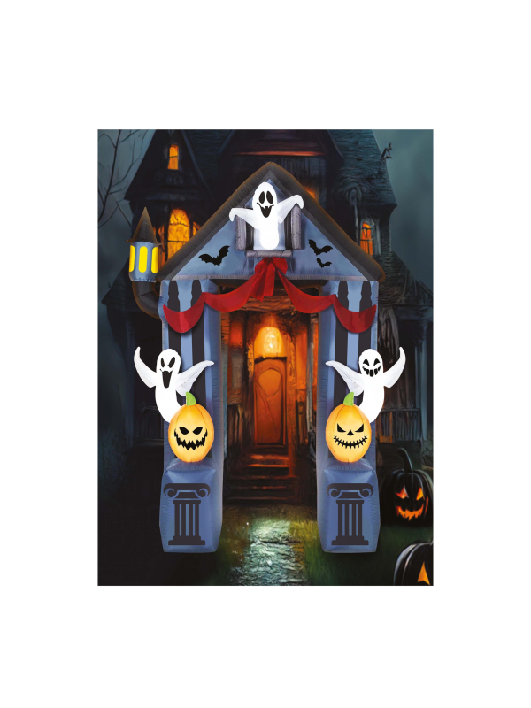 Arc Gonflable Halloween 240 × 200 cm avec Fantômes & Citrouilles – Entrée Terrifiante