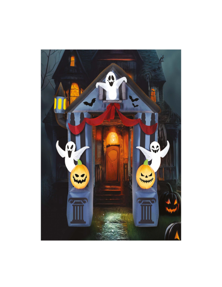 Arc Gonflable Halloween 240 × 200 cm avec Fantômes & Citrouilles – Entrée Terrifiante