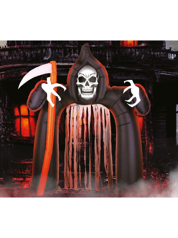 Arc Gonflable Halloween 200 × 180 cm – Entrée avec Faucheuse & Rideau Macabre
