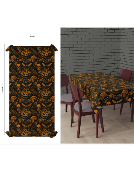 Nappe Halloween Citrouille & Crânes Baroque Gothique – Décoration de Table Sombre & Élégante