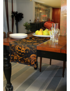 Chemin de Table Halloween Baroque Gothique Citrouille & Crânes – 275 × 28 cm 2
