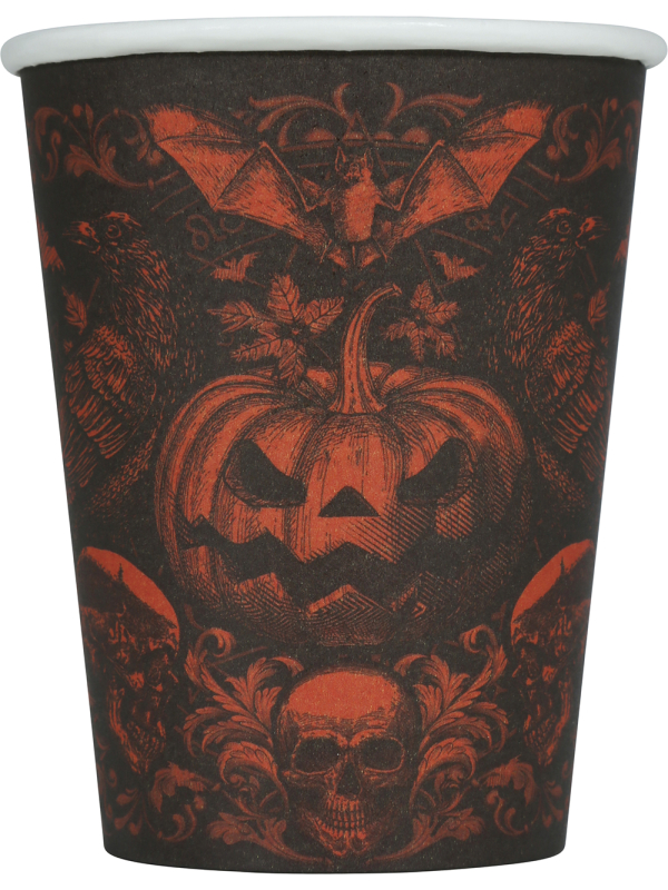 Lot de 6 Gobelets Halloween Baroque Gothique Citrouille & Crânes – 240 ml