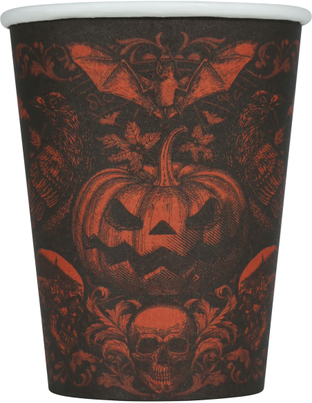 Lot de 6 Gobelets Halloween Baroque Gothique Citrouille & Crânes – 240 ml