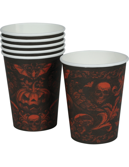Lot de 6 Gobelets Halloween Baroque Gothique Citrouille & Crânes – 240 ml