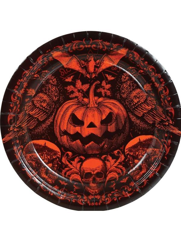 Lot de 6 assiettes Halloween citrouille gothique 23 cm
