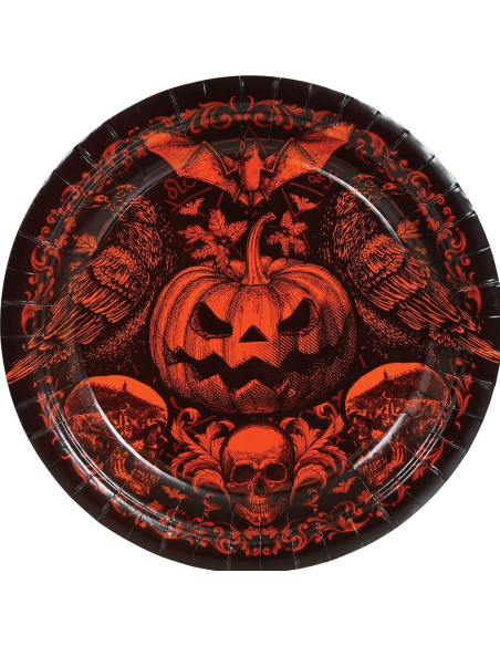 Lot de 6 assiettes Halloween citrouille gothique 23 cm
