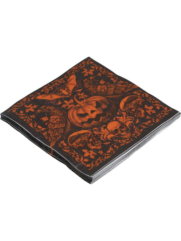 Lot de 20 Serviettes Halloween Citrouille Gothique – 16 × 16 cm