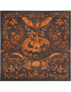 Lot de 20 Serviettes Halloween Citrouille Gothique – 16 × 16 cm