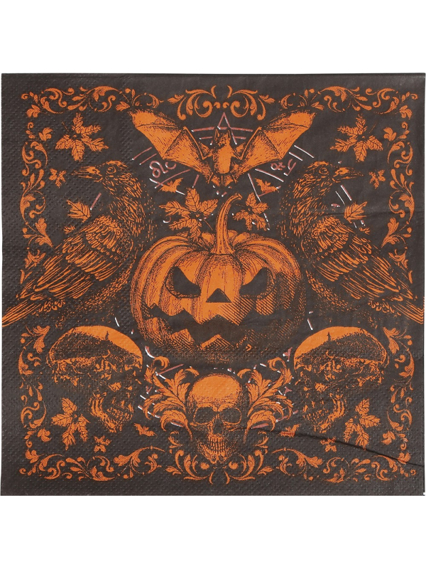 Lot de 20 Serviettes Halloween Citrouille Gothique – 16 × 16 cm