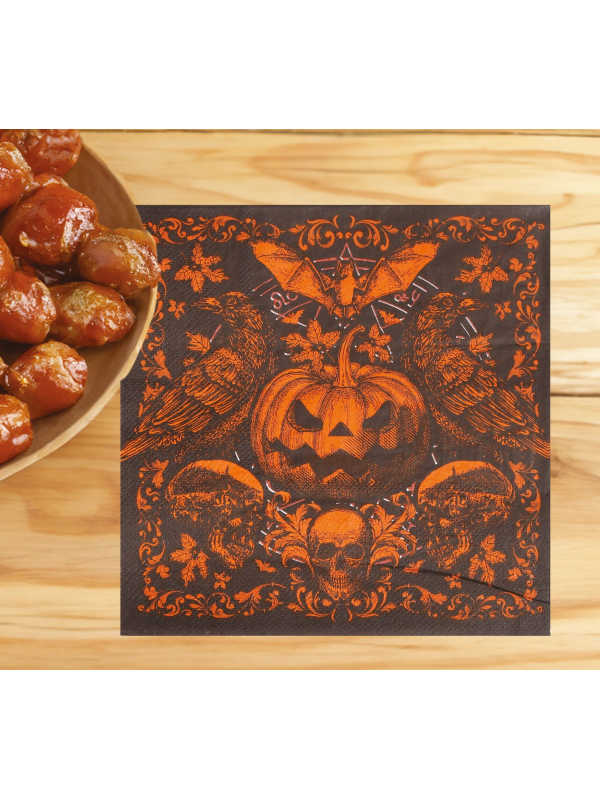 Lot de 20 Serviettes Halloween Citrouille Gothique – 16 × 16 cm