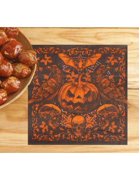 Lot de 20 Serviettes Halloween Citrouille Gothique – 16 × 16 cm