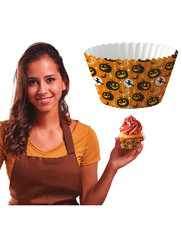 Caissettes Halloween Citrouille Gothique – Lot de 50 pour Cupcakes 5 cm