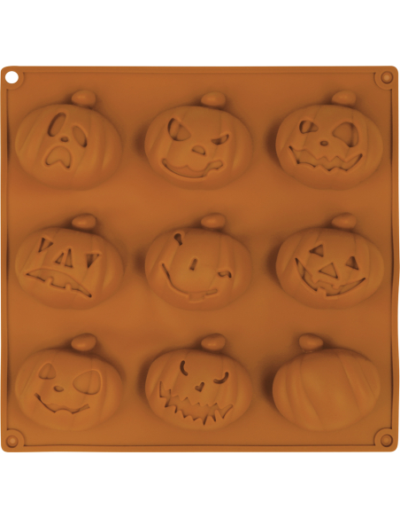 Moule Halloween en silicone 9 citrouilles – Recettes sucrées & salées (24 x 25 cm)