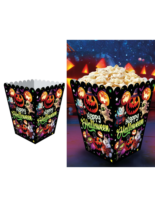 Lot de 6 Boîtes à Popcorn Halloween – Motif Monstres 18 x 10,5 cm