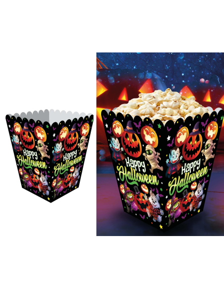 Lot de 6 Boîtes à Popcorn Halloween – Motif Monstres 18 x 10,5 cm