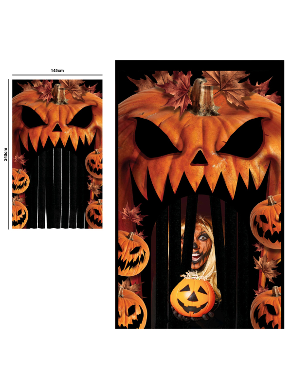 Rideau de Porte Citrouille XXL 240 x 145 cm – Décoration Halloween Immersive