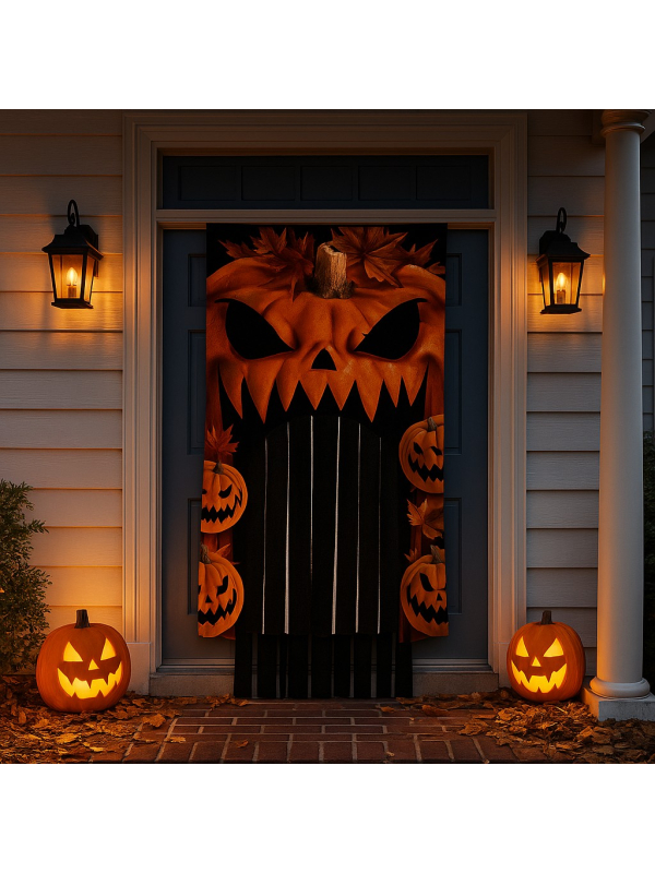 Rideau de Porte Citrouille XXL 240 x 145 cm – Décoration Halloween Immersive
