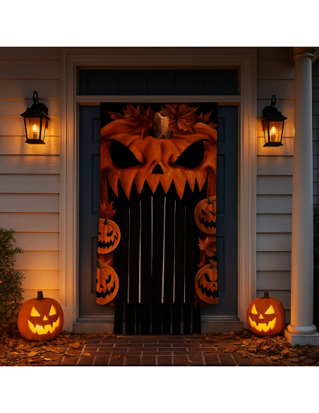 Rideau de Porte Citrouille XXL 240 x 145 cm – Décoration Halloween Immersive