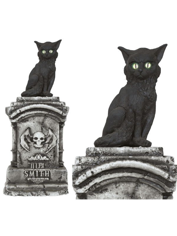 Pierre Tombale Halloween avec Chat Noir – Décoration Sonore 90 x 40 cm