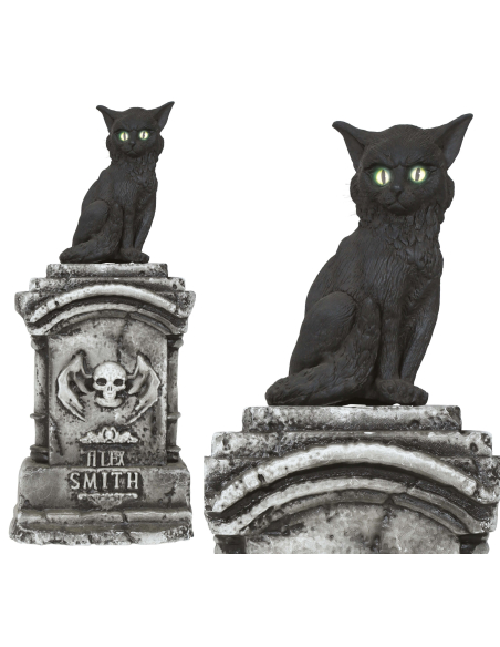 Pierre Tombale Halloween avec Chat Noir – Décoration Sonore 90 x 40 cm