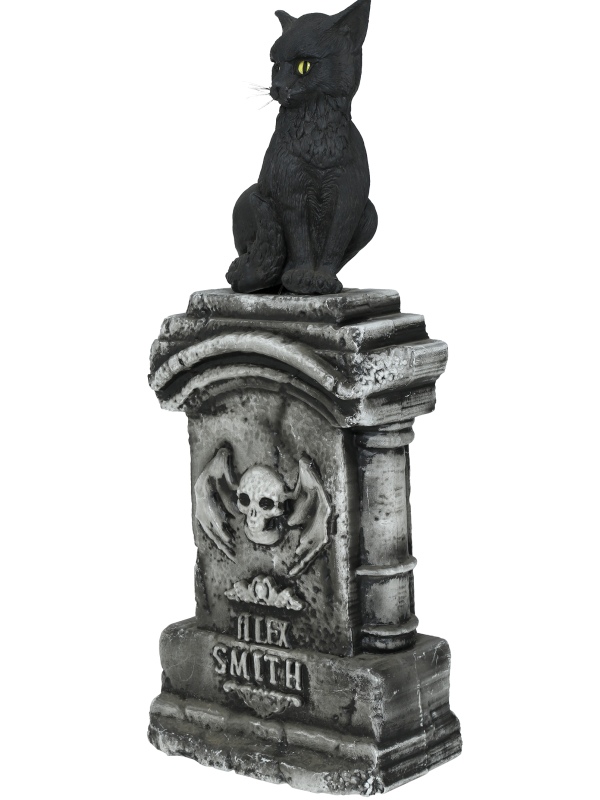 Pierre Tombale Halloween avec Chat Noir – Décoration Sonore 90 x 40 cm