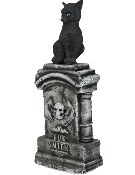 Pierre Tombale Halloween avec Chat Noir – Décoration Sonore 90 x 40 cm