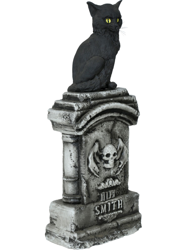 Pierre Tombale Halloween avec Chat Noir – Décoration Sonore 90 x 40 cm