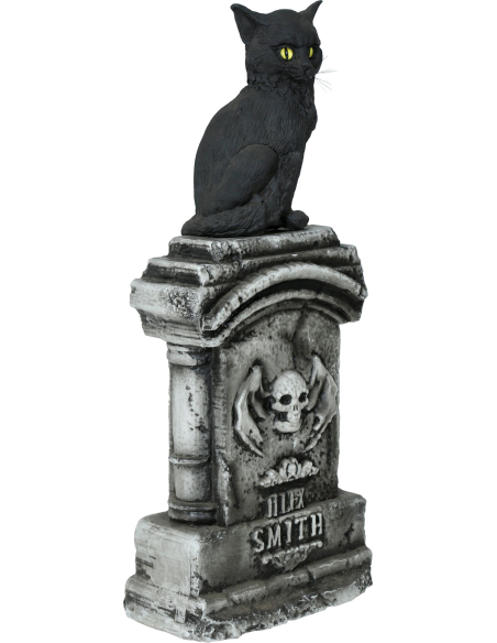 Pierre Tombale Halloween avec Chat Noir – Décoration Sonore 90 x 40 cm