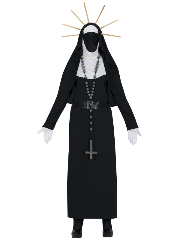 Déguisement Nonne Démoniaque – Coiffe, Masque, Robe & Diadème (Taille M et L)