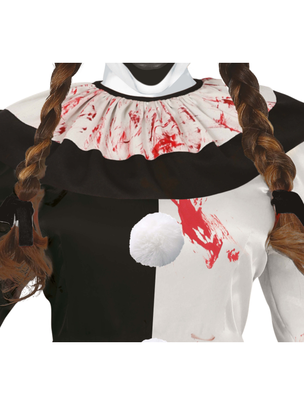 Déguisement Clown de l’Horreur Halloween Femme – Costume Noir & Blanc avec Collerette