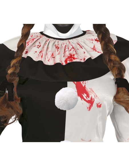 Déguisement Clown de l’Horreur Halloween Femme – Costume Noir & Blanc avec Collerette