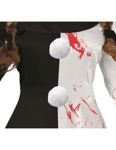 Déguisement Clown de l’Horreur Halloween Femme – Costume Noir & Blanc avec Collerette