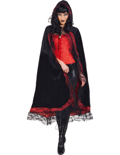 Cape Gothique à Capuche en Velours & Dentelle – Élégance Sombre pour Halloween 2