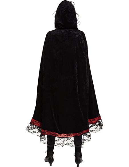 Cape Gothique à Capuche en Velours & Dentelle – Élégance Sombre pour Halloween