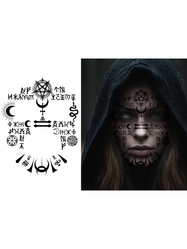 Tatouages occultes visage Halloween – Look spooky & gothique instantané