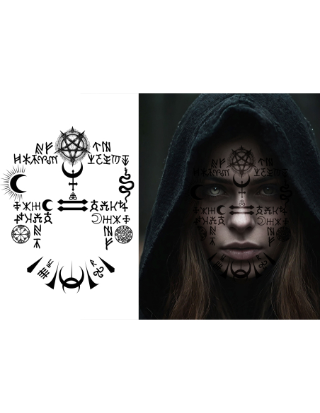 Tatouages occultes visage Halloween – Look spooky & gothique instantané