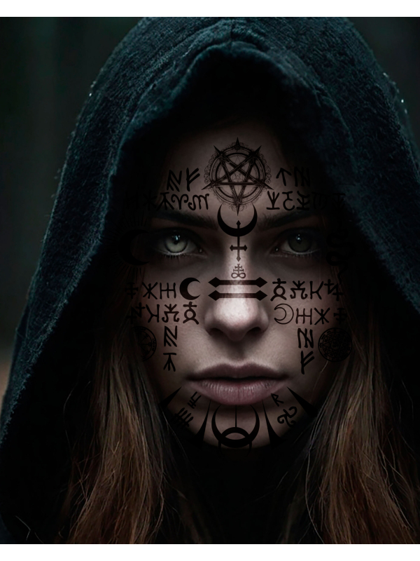 Tatouages occultes visage Halloween – Look spooky & gothique instantané