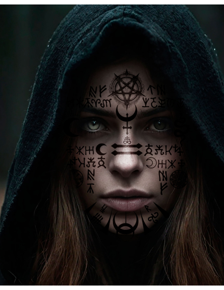 Tatouages occultes visage Halloween – Look spooky & gothique instantané