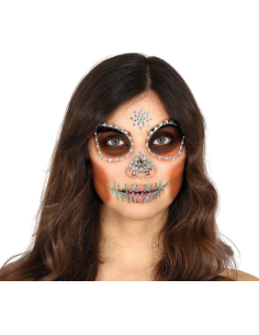Bijoux visage adhésifs tête de mort vert – Look Dia de los Muertos 2