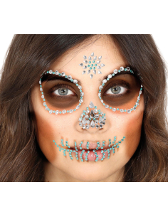 Bijoux visage adhésifs tête de mort vert – Look Dia de los Muertos